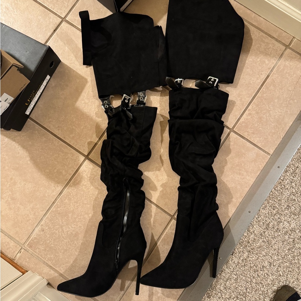 Fashion Nova Sleek Black Over the Knee Boots